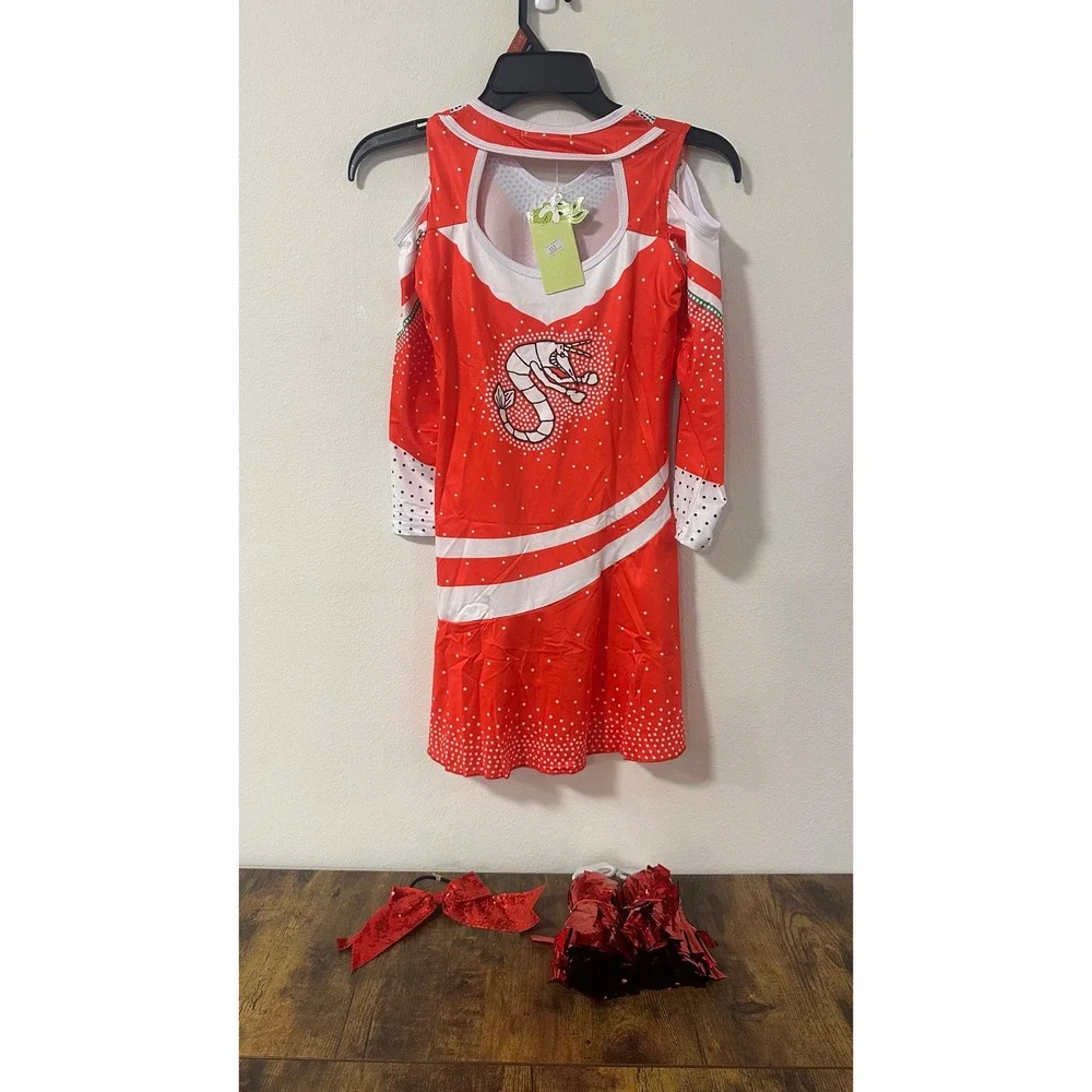 Disney Zombies Seabrook Cheerleader Costume Girls Red Dress Pom Poms Bow Set 140